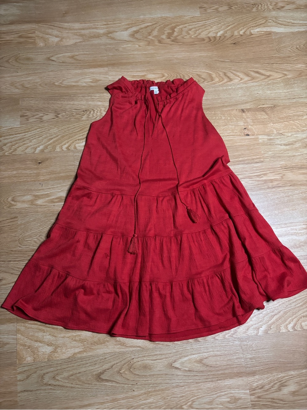 Max Studio Red Tiered Tie-Neck  Dress